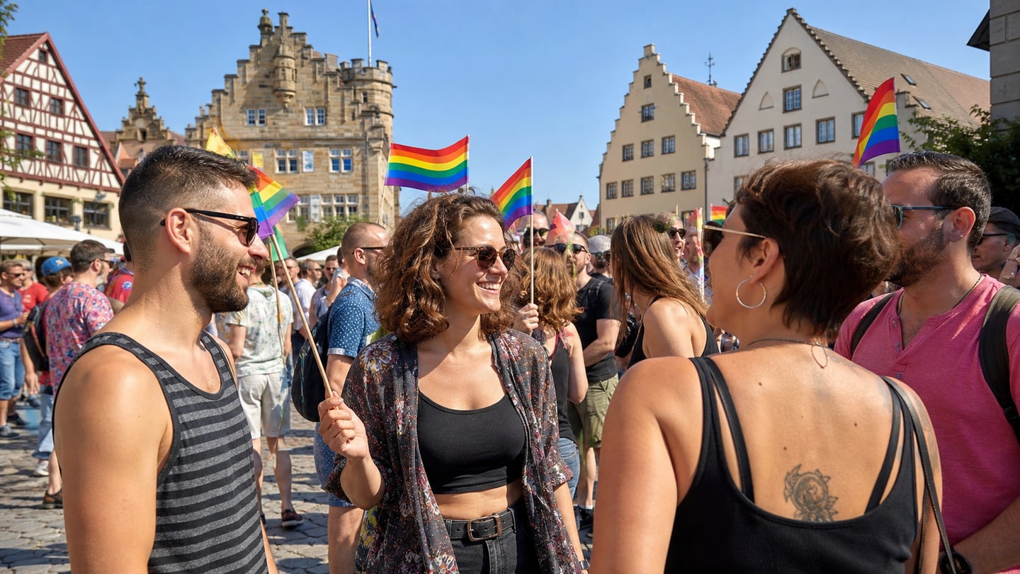 KI-generierte redaktionelle Szene zu CSD Haßfurt 2026; keine Aufnahme der Veranstaltung