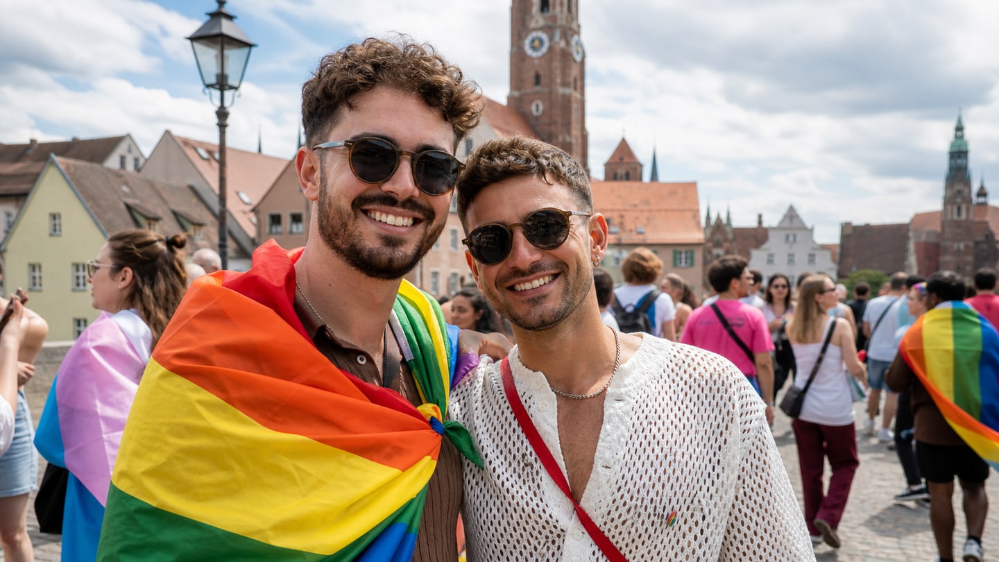 KI-generierte redaktionelle Szene zu CSD Landshut 2026; keine Aufnahme der Veranstaltung