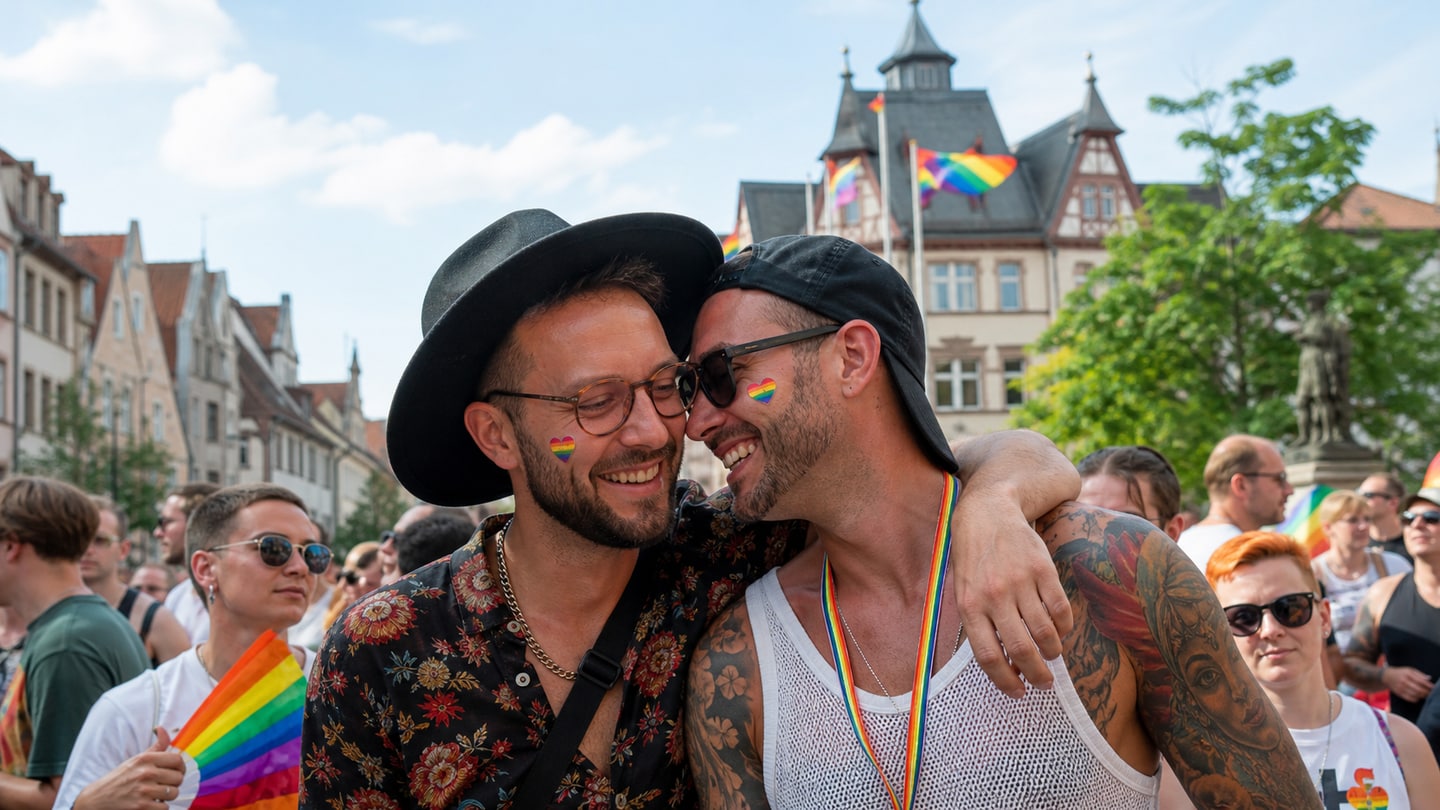 KI-generierte redaktionelle Szene zu CSD Schweinfurt 2026; keine Aufnahme der Veranstaltung