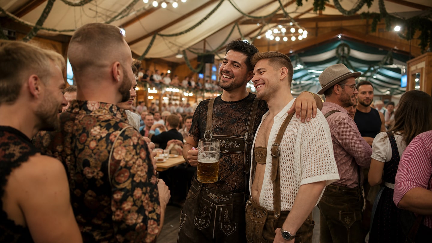 KI-generierte redaktionelle Szene zu Queeres Wiesn-Finale 2026; keine Aufnahme der Veranstaltung