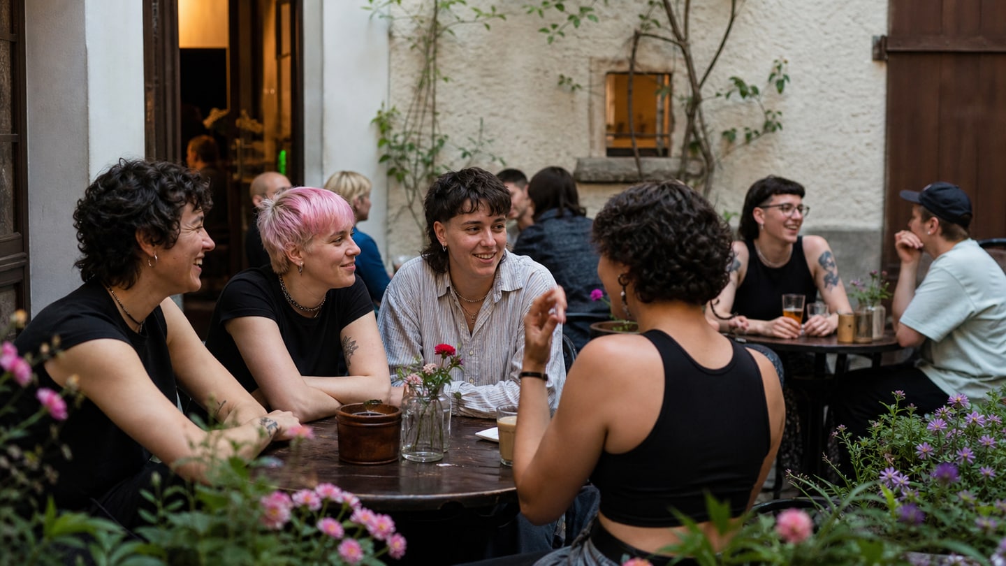 KI-generierte redaktionelle Szene zu Queer Café Günzburg; keine Aufnahme der Veranstaltung