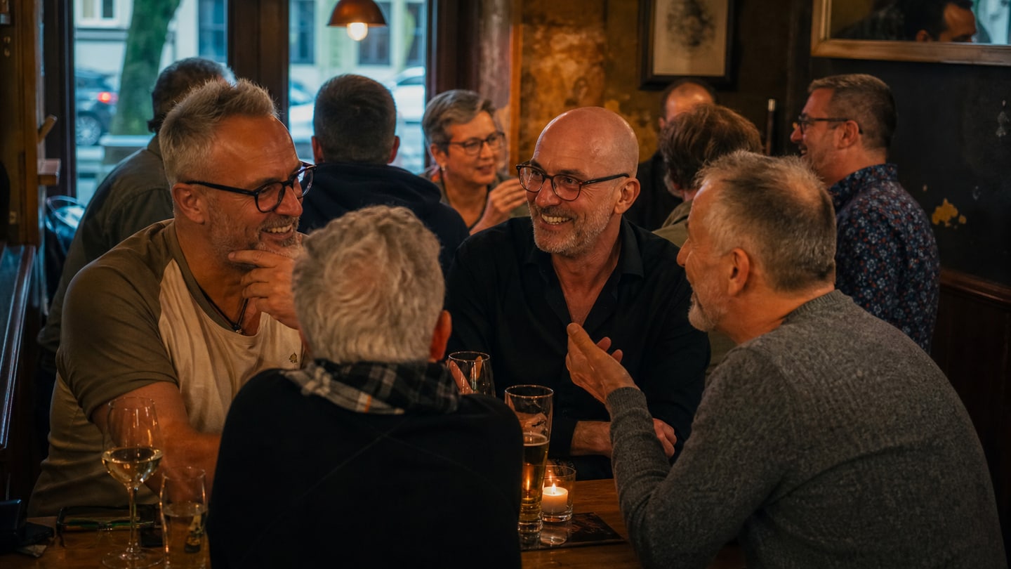 KI-generierte redaktionelle Szene zu Stammtisch Ü50 Augsburg; keine Aufnahme der Veranstaltung