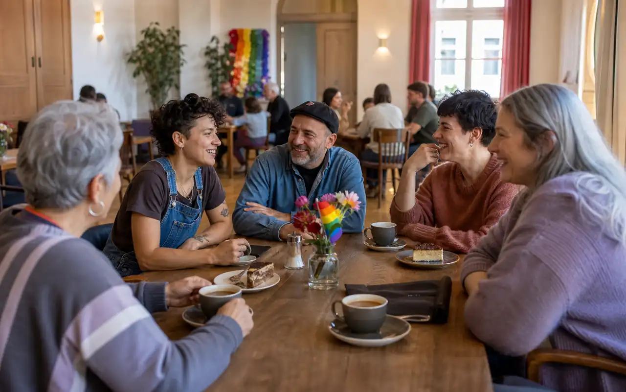 KI-generiertes redaktionelles Motiv zu Regenbogencafé Kaufbeuren in Kempten